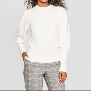 Who What Wear Cream Puff Sleeve Sweater